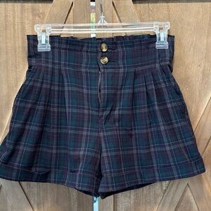 American Eagle Navy Plaid High-Waisted Women's Shorts 0